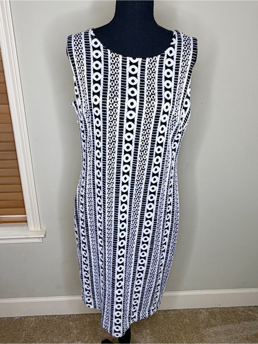 Calvin Klein Embroidered Black and White Sleeveless Sheath Dress 12